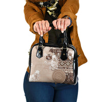 Tonga Ngatu Motifs Shoulder Handbag With Coat Of Arms Beige LT05 One Size Beige - Polynesian Pride