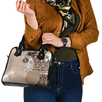 Tonga Ngatu Motifs Shoulder Handbag With Coat Of Arms Beige LT05 - Polynesian Pride
