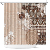 Tonga Ngatu Motifs Shower Curtain With Coat Of Arms Beige LT05 Beige - Polynesian Pride