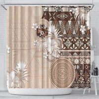 Tonga Ngatu Motifs Shower Curtain With Coat Of Arms Beige LT05 - Polynesian Pride