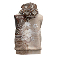 Tonga Ngatu Motifs Sleeveless Hoodie With Coat Of Arms Beige LT05 - Polynesian Pride