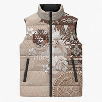Tonga Ngatu Motifs Sleeveless Puffer Jacket With Coat Of Arms Beige LT05 Unisex Beige - Polynesian Pride