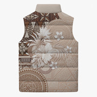 Tonga Ngatu Motifs Sleeveless Puffer Jacket With Coat Of Arms Beige LT05 - Polynesian Pride