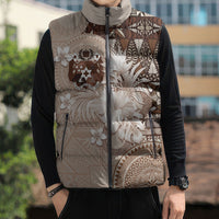 Tonga Ngatu Motifs Sleeveless Puffer Jacket With Coat Of Arms Beige LT05 - Polynesian Pride