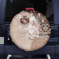 Tonga Ngatu Motifs Spare Tire Cover With Coat Of Arms Beige LT05 No hole Beige - Polynesian Pride