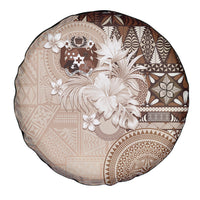 Tonga Ngatu Motifs Spare Tire Cover With Coat Of Arms Beige LT05 - Polynesian Pride