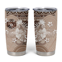 Tonga Ngatu Motifs Tumbler Cup With Coat Of Arms Beige LT05 Beige - Polynesian Pride