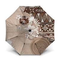 Tonga Ngatu Motifs Umbrella With Coat Of Arms Beige LT05 One Size Folded 11.42 inch Opened Diameter 37.4 inch Beige - Polynesian Pride