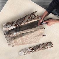 Tonga Ngatu Motifs Umbrella With Coat Of Arms Beige LT05 - Polynesian Pride