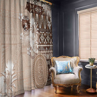 Tonga Ngatu Motifs Window Curtain With Coat Of Arms Beige LT05 - Polynesian Pride