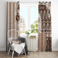 Tonga Ngatu Motifs Window Curtain With Coat Of Arms Beige LT05 - Polynesian Pride