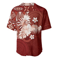 Tonga Ngatu Motifs Baseball Jersey With Coat Of Arms Red LT05 - Polynesian Pride