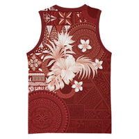 Tonga Ngatu Motifs Basketball Jersey With Coat Of Arms Red LT05 - Polynesian Pride