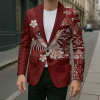 Tonga Ngatu Motifs Blazer With Coat Of Arms Red LT05 - Polynesian Pride