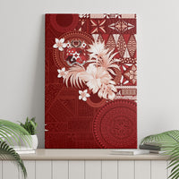 Tonga Ngatu Motifs Canvas Wall Art With Coat Of Arms Red LT05 - Polynesian Pride