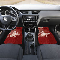 Tonga Ngatu Motifs Car Mats With Coat Of Arms Red LT05 Set 2pcs - Front Red - Polynesian Pride