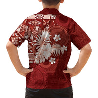 Tonga Ngatu Motifs Family Matching Long Sleeve Bodycon Dress and Hawaiian Shirt With Coat Of Arms Red