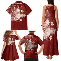 Tonga Ngatu Motifs Family Matching Tank Maxi Dress and Hawaiian Shirt With Coat Of Arms Red