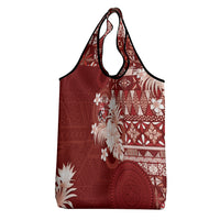 Tonga Ngatu Motifs Grocery Bag With Coat Of Arms Red LT05 - Polynesian Pride