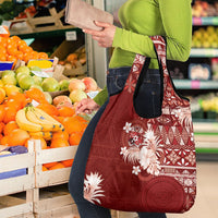 Tonga Ngatu Motifs Grocery Bag With Coat Of Arms Red LT05 - Polynesian Pride