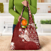 Tonga Ngatu Motifs Grocery Bag With Coat Of Arms Red LT05 - Polynesian Pride
