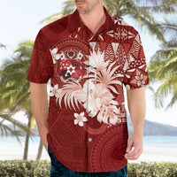 Tonga Ngatu Motifs Hawaiian Shirt With Coat Of Arms Red LT05 - Polynesian Pride