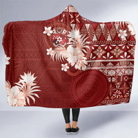 Tonga Ngatu Motifs Hooded Blanket With Coat Of Arms Red LT05 One Size Red - Polynesian Pride