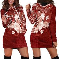 Tonga Ngatu Motifs Hoodie Dress With Coat Of Arms Red