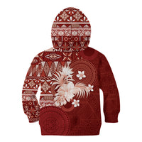 Tonga Ngatu Motifs Kid Hoodie With Coat Of Arms Red LT05 - Polynesian Pride