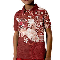 Tonga Ngatu Motifs Kid Polo Shirt With Coat Of Arms Red LT05 Kid Red - Polynesian Pride