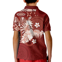 Tonga Ngatu Motifs Kid Polo Shirt With Coat Of Arms Red LT05 - Polynesian Pride