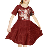 Tonga Ngatu Motifs Kid Short Sleeve Dress With Coat Of Arms Red LT05 - Polynesian Pride
