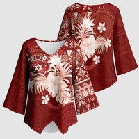Tonga Ngatu Motifs Kimono Sleeve Blouse With Coat Of Arms Red LT05 - Polynesian Pride