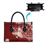 Tonga Ngatu Motifs Leather Bag With Coat Of Arms Red LT05 - Polynesian Pride