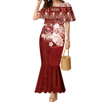 Tonga Ngatu Motifs Mermaid Dress With Coat Of Arms Red LT05 Women Red - Polynesian Pride
