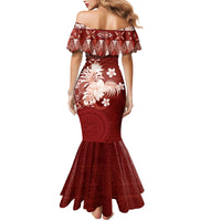 Tonga Ngatu Motifs Mermaid Dress With Coat Of Arms Red LT05 - Polynesian Pride