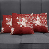 Tonga Ngatu Motifs Pillow Cover With Coat Of Arms Red LT05 - Polynesian Pride