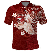 Tonga Ngatu Motifs Polo Shirt With Coat Of Arms Red LT05 Red - Polynesian Pride