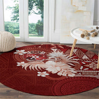 Tonga Ngatu Motifs Round Carpet With Coat Of Arms Red LT05 - Polynesian Pride