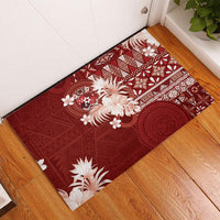 Tonga Ngatu Motifs Rubber Doormat With Coat Of Arms Red LT05 - Polynesian Pride