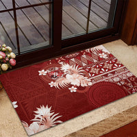 Tonga Ngatu Motifs Rubber Doormat With Coat Of Arms Red LT05 - Polynesian Pride