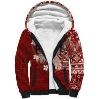 Tonga Ngatu Motifs Sherpa Hoodie With Coat Of Arms Red LT05 Unisex Red - Polynesian Pride