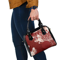 Tonga Ngatu Motifs Shoulder Handbag With Coat Of Arms Red LT05 - Polynesian Pride