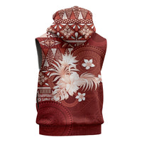 Tonga Ngatu Motifs Sleeveless Hoodie With Coat Of Arms Red LT05 - Polynesian Pride