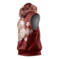 Tonga Ngatu Motifs Sleeveless Hoodie With Coat Of Arms Red LT05 - Polynesian Pride