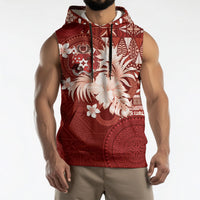 Tonga Ngatu Motifs Sleeveless Hoodie With Coat Of Arms Red LT05 - Polynesian Pride