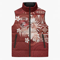 Tonga Ngatu Motifs Sleeveless Puffer Jacket With Coat Of Arms Red LT05 Unisex Red - Polynesian Pride