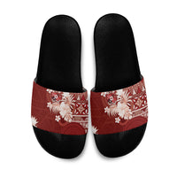 Tonga Ngatu Motifs Slide Sandals With Coat Of Arms Red LT05 Red - Polynesian Pride