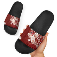 Tonga Ngatu Motifs Slide Sandals With Coat Of Arms Red LT05 - Polynesian Pride