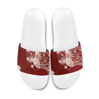 Tonga Ngatu Motifs Slide Sandals With Coat Of Arms Red LT05 Red - Polynesian Pride
